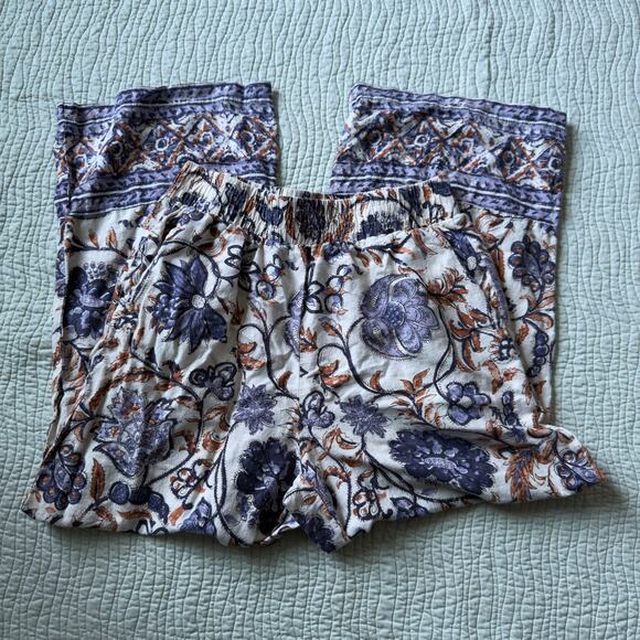 Nicole Miller Linen Rayon Blend Pants Floral Printed Purple Paisley Wide Leg S - Picture 2 of 5